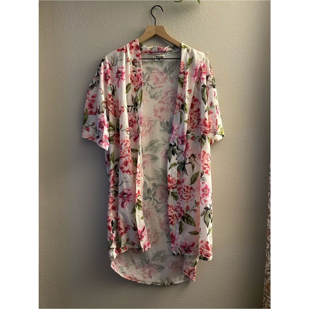 Show Me Your MuMu White Floral Kimono with Pink & Green Accents